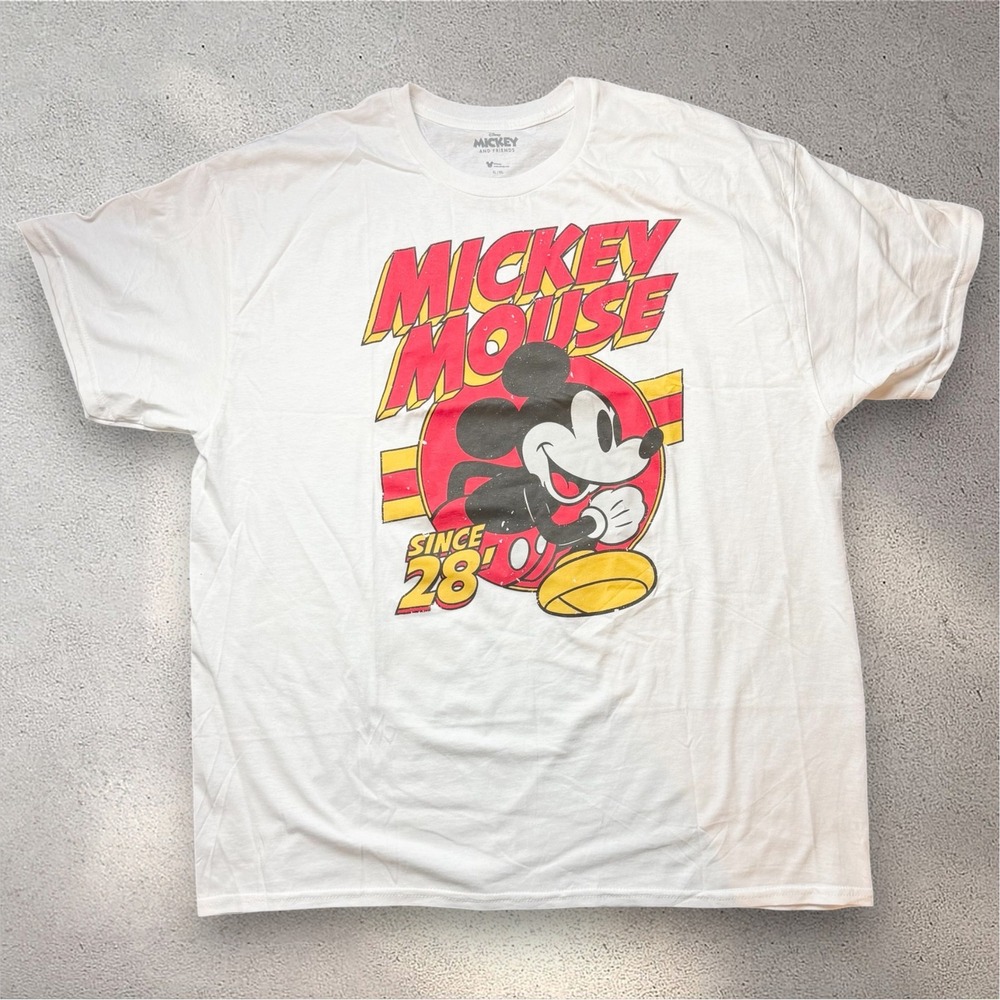 Disney Mickey Mouse Since 28 White Graphic T-Shirt Mens XL Mad Engine Cotton